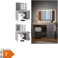 Vicco Schminktisch Elise Weiß/Grau/Grau 115 cm mit LED-Spiegel & Hocker, Model 41346