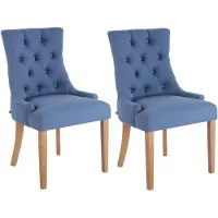 CLP 2er Set Esszimmerstuhl Aberdeen Stoff mit Gestell aus Kautschukholz blau Gestell Farbe antik-hell
