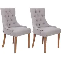CLP 2er Set Esszimmerstuhl Aberdeen Stoff mit Gestell aus Kautschukholz grau Gestell Farbe antik-hell
