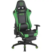 CLP Gaming Bürostuhl Turbo mit Fußablage Höhenverstellbar und drehbar | Farbe schwarz/grün Material Kunstleder