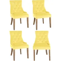 CLP 4er Set Esszimmerstuhl Aberdeen Samt Antikes Design mit Gestell aus Kautschukho gelb Gestell Farbe antik-hell