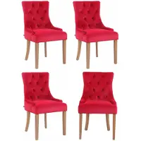 CLP 4er Set Esszimmerstuhl Aberdeen Samt Antikes Design mit Gestell aus Kautschukho rot Gestell Farbe antik-hell