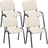 CLP 4er Set Besucherstuhl Ken Kunstleder stapelbar und mit modernem Design creme