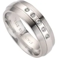 Zeeme Stainless Steel Ring Edelstahl glanz/matt mit weißem Zirkonia