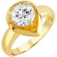 Zeeme Basic Ring Silber 925 vergoldet Tropfen-Form mit weißem Zirkonia-Stein