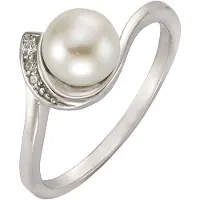Zeeme Pearls Ring Silber 925 rhodiniert mit weißer Perle & Zirkonia