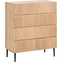 Beliani Kommode mit 4 Schubladen Naturfarbene Esche MDF gerippte Front Wohnzimmer Schlafzimmer Moderne Aufbewahrung