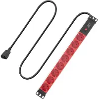 ACT Steckdosenleiste 19 Zoll C14 IEC60320 mit 8 Typ F Steckdosen, 3m H05VV-F 3G1.0, 3 m, Drinnen, Typ F, C14-Koppler, Gerade, Schwarz, Rot