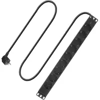 ACT Steckdosenleiste 19 Zoll CEE7/7 mit 9 Typ F Steckdosen, 3m H05VV-F 3G1.5, 3 m, Drinnen, Typ F, Type F (CEE 7/7), Abgewinkelt, Schwarz