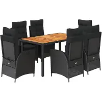 vidaXL 7-tlg. Garten-Essgruppe mit Kissen Schwarz Poly Rattan