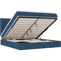 vidaXL Ottoman-Bett mit Matratzen & LEDs Blau 200x200 cm Stoff