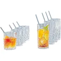 Spiegelau Elegance 4 Whiskybecher + 4 Longdrinkgläser + 8 Glastrinkhalme im Set