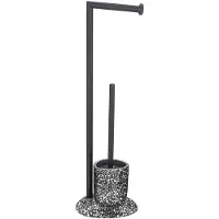 Wenko Stand WC-Garnitur Terrazzo, inkl. Rollenhalter und WC-Bürste Wenko Schwarz, Mehrfarbig