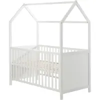 Roba Hausbett 70 x 140 cm, Kombi-Kinderbett in Hausoptik, weiß, 3-fach verstellbar, Schlupfstäbe, umbaubar zum Juniorbett