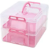 Intirilife Transportbox Behälter für Kuchen und Cupcakes 2 Etagen aus Kunststoff in Pink - 36.1 x 26.1 x 21.2 cm - Transportbehälter für Muffins Kuchenbox