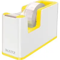 Leitz Klebefilmabroller WOW, ergonomisch, für Klebebandrollen mit B 19 mm x L 33 m, inkl. Klebeband, recycelbarer ABS-Kunststoff, weiß/gelb
