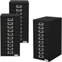 ECD-Germany 3Er Set Aktenschrank mit 10 Schubladen 28x38x60cm Schwarz