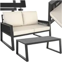 TecTake Aluminium Gartenlounge-Set Captive Rope-Design 2-teilig Sofa Tisch wasserabweisend 126x76x85cm Anthrazit wetterfest Outdoor
