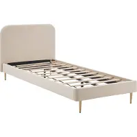 SalesFever Polsterbett mit Samtbezug | 90 x 200 cm | inklusive Lattenrost | B 101,5 x T 214,5 x H 91 cm | beige – goldfarben