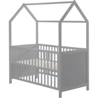 Roba Hausbett 70 x 140 cm, Kombi-Kinderbett in Hausoptik, taupe, 3-fach verstellbar, umbaubar zum Juniorbett