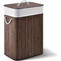 Juskys Bambus-Wäschekorb Curly - 72 L - Braun - Abnehmbarer Wäschesack
