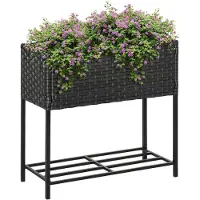 Outsunny Sunny Pflanzgefäß erhöht mit Regal, Rattan braun 70 x 30 x 72 cm