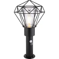Globo Lighting Außenleuchte Edelstahl schwarz, Metall schwarz, Kunststoff klar, Sensor inkl., IP44, LxBxH: 225x255x500mm, exkl. 1x E27 LED 15W 230V