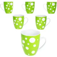 MamboCat Pula grün 6er Set Kaffeebecher 300ml Porzellan-Tasse 6 Pers. Punkte Tee Kakao