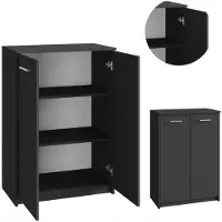 Matkam Bürokommode 2D2P 2-türig, H/B/T 108 x 77 x 35 cm, mit zwei Innenregalen (Abstand 31,7 cm, passend für einen Standard-Ordner) (Schwarz)