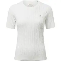 Gant für Damen. 4800105 Weißer Pullover aus elastischer Baumwolle mit Acht-Maschen-Strickmuster (L), Lässig, Klassisch, Kurzarm