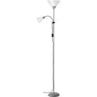 Brilliant Deckenfluter Spari mit Lesearm | funktionelle Standleuchte | silber/weiß | 1x E27 max. 60 W & 1x E14 max. 25 W | IP20