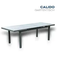 HOME DELUXE - Gartentisch ausziehbar - CALIDO - ca. 180 (240) x 97,5 x 76,5 cm -Gestell und Tischplatte, Gestell Aluminium, Tischplatte Glas, inkl. Zubehör I Gartenmöbel Ausziehtisch Balkonset
