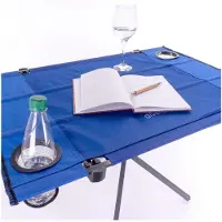 VCM Falttisch | Campingtisch faltbar | Maße ca. 80x50cm | Tisch mit Getränkehalter | Polyester Stahl | Blau