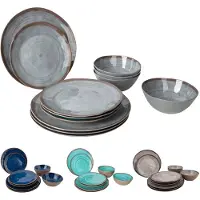 Bo Camp Halo Geschirr-Set Melamin 12-tlg. Blau / Braun