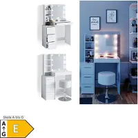 Vicco Schminktisch Meryl Weiß 80 cm mit LED Beleuchtung und Hocker, Model 36205