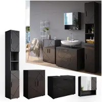 Vicco Badmöbel-Set Irma Anthrazit Hochglanz 4 Teile, mit Schubladenschrank und Midischrank, Model 38075