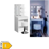 Vicco Schminktisch Isabelle Weiß 60 cm mit LED Beleuchtung und Hocker, Model 34447