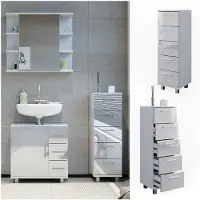 Vicco Badschrank Ilias Weiß Hochglanz 30 x 95 cm, Model 40134