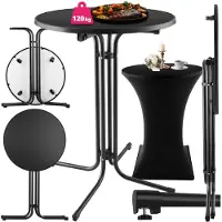 TecTake Stehtisch Eren Rund Mit Tischhusse Klappbar 90 x 110 cm 90 x 90 x 110 cm Schwarz