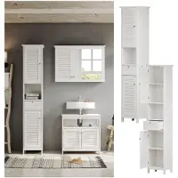 Vicco Badschrank Riad Weiß 32 x 170 cm mit Türen, Schublade und offenem Fach, Model 40417