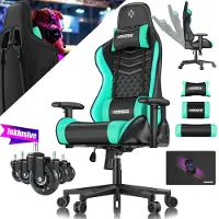 Kesser Gamingstuhl mit Kopfstütze & Lendenkissen Ergonomischer Gaming Sessel 150kg belastbar 360° Armlehne Drehbarer Schreibtischstuhl Schwarz Türkis
