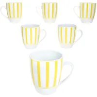 MamboCat Split gelb 6er Set Kaffeebecher 300ml Porzellan-Tasse 6 Pers Streifen Tee Kakao