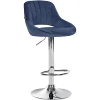 CLP Barhocker Milet Samtbezug höhenverstellbar drehbar mit Rückenlehne blau Gestell Farbe chrom