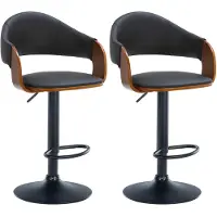 CLP 2er Set Barhocker Nilse Kunstleder mit Holzsitzschale walnuss/schwarz Material Gestell Metall matt schwarz