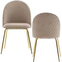 KADIMA DESIGN Skandinavischer Esszimmerstuhl 2er Set "Polly": Diamantrückenmuster, Samtbezug, lackiertes Eisengestell. Beige, 53x50x86 cm |
