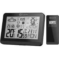 Miraval Moderne Design Funk-Wetterstation mit Aussensensor bennenbar Mondphase Sonnenaufgang Sonnenuntergang 2 Alarme Hygrometer Temperaturanzeige Datumsanzeige Wettervorhersage