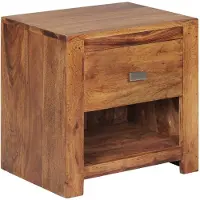 KADIMA DESIGN NACHTTISCH – Massivholz, Landhausstil, Ablage & Schublade, Griff verchromt