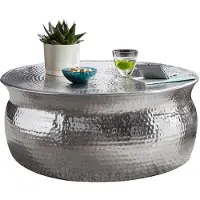 KADIMA DESIGN Orient Couchtisch: Handgefertigt, Hammerschlag-Aluminium, großzügige Ablagefläche. Silber, 75x75x31 cm |