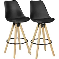 KADIMA DESIGN BARHOCKER Set - Ergonomisch Sitzschale, Holzbeine, Schwarz 45x45x113 cm