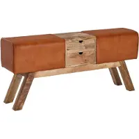 KADIMA DESIGN SITZBANK Massivholz Stoffbezug mit 2 Schubladen, Braun 120x30x56 cm